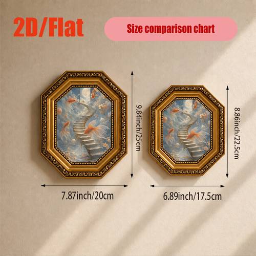 2d flat 2d flat 2d flat 1pc painting octagonal frame a staircase with goldfish frameless wall decoration living room office wall decoration bedroom decoration back to halloween