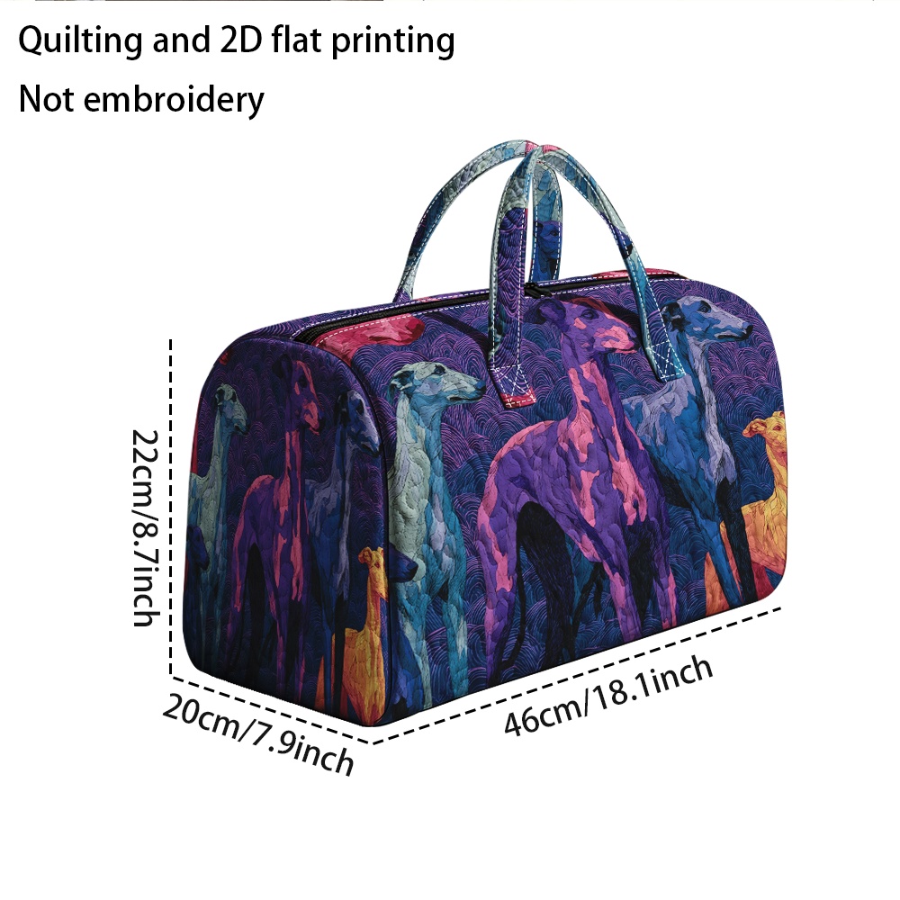 TEMU 2d Flat 1pc Quilted Tote Hand Bag Colorful Greyhound Portraits Pattern Print Luggage Bag Reusable Portable Handbag For Work Schools And Shopping