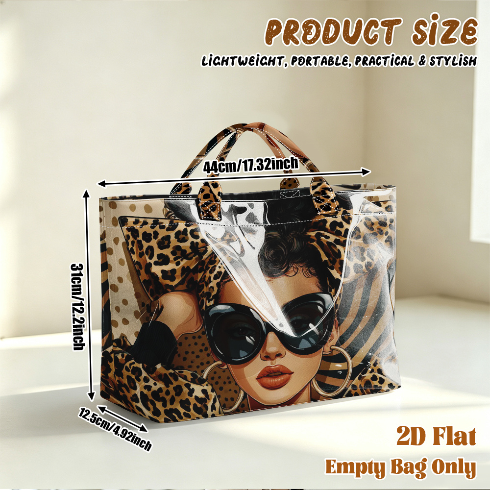 TEMU 1pc 2d Flat Printing Leopard Print Glam Pattern Large Capacity Travel Tote Bag, Multifunctional Shopping Bag,commuting Bag,beach Bag,yoga