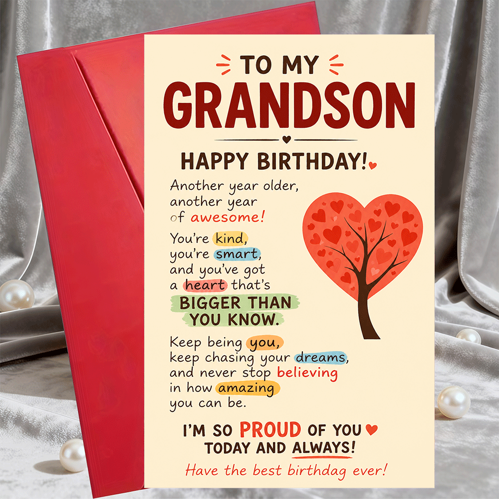 TEMU 1 Greeting Card And 1 Envelope Happy Birthday Greeting Card For Grandson Message For Birthday Celebration Meaningful Gift For Grandson From