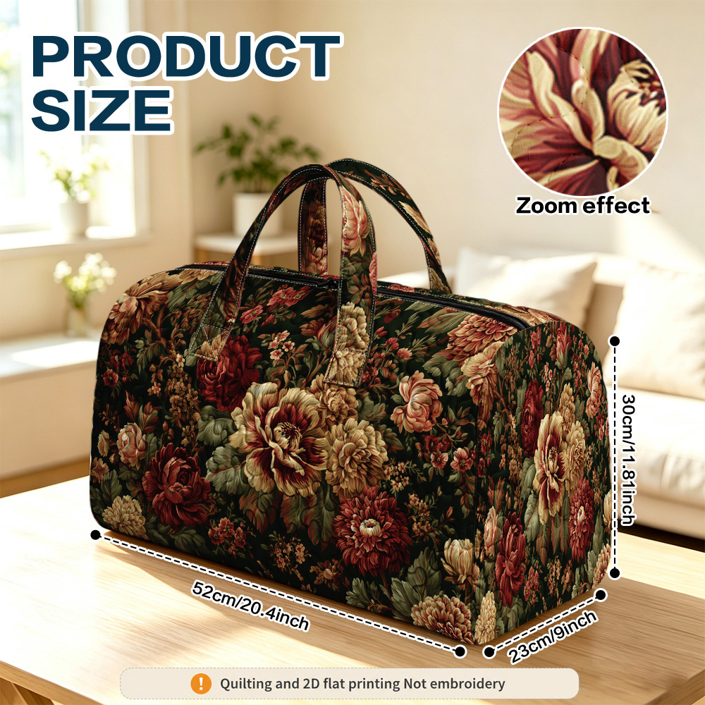 TEMU 2d Flat Printing 1pc Colorful Floral Quilting Quilted Handheld Travel Bag, For Large Capacity Tote Travel Bag, Portable Handbag, Yoga Bag Gym