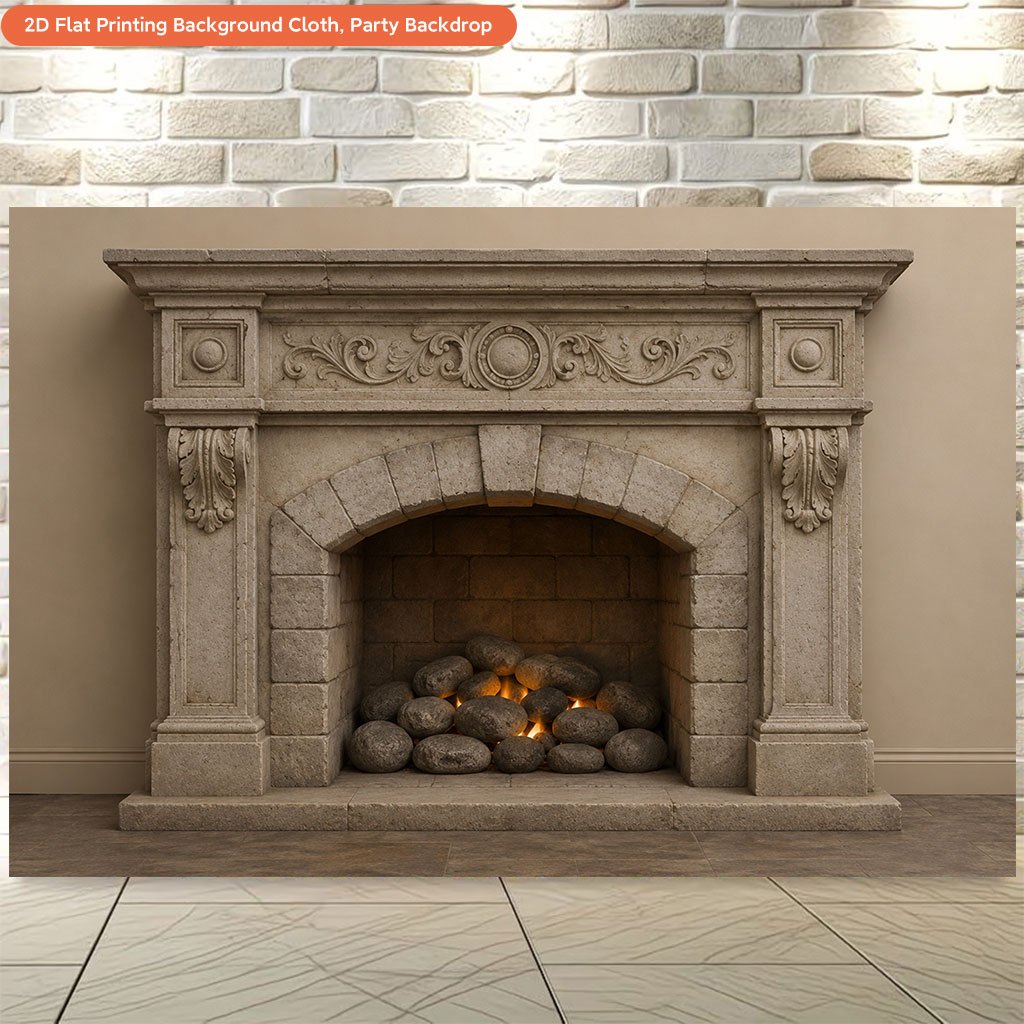 Stone Fireplace Design Backdrop Banner for Events