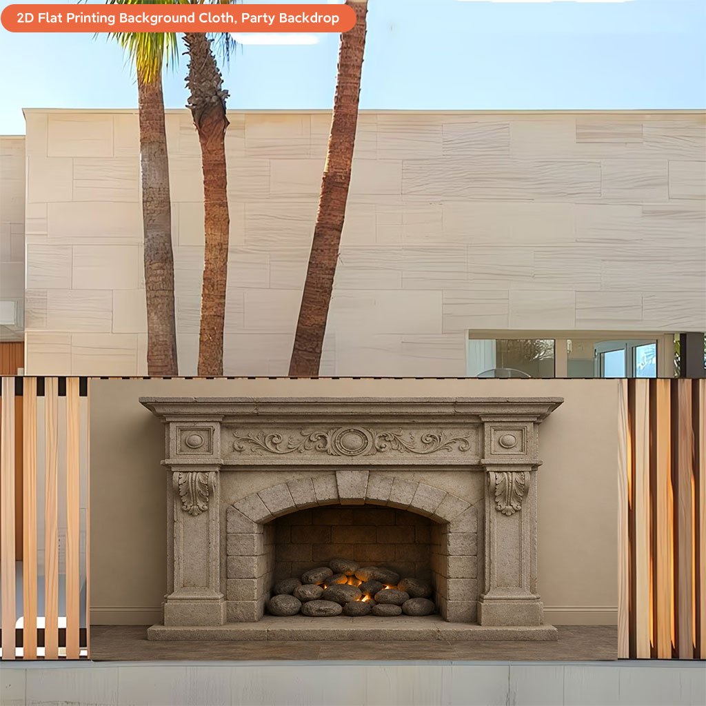 Stone Fireplace Background Cloth Banner