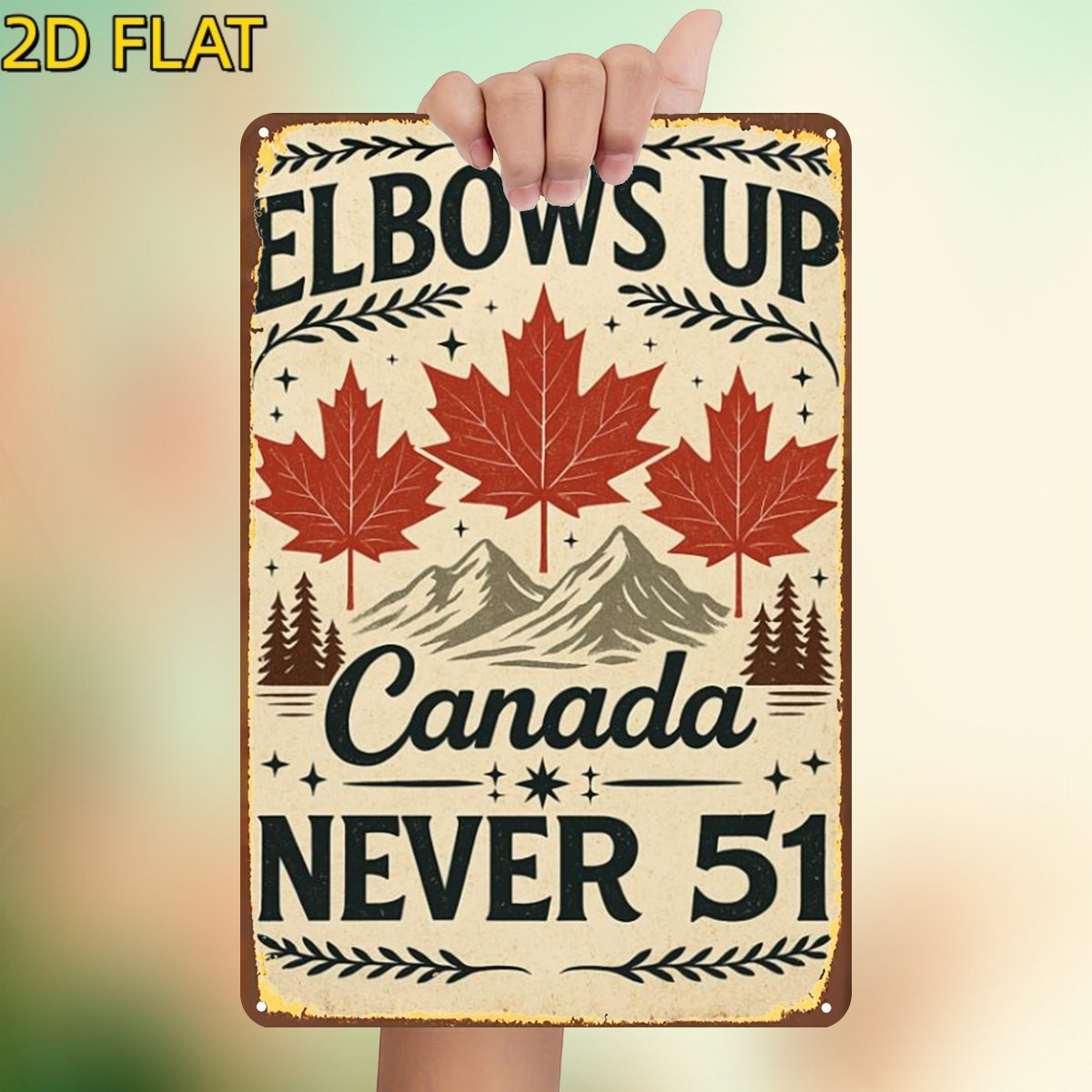 immagine dell'articolo insegna piatta 2d, 1 pz, gomiti in su, canada never 51 in metallo e ferro,   preforati, giardino, esterno, casa, ufficio, decorazione per wc