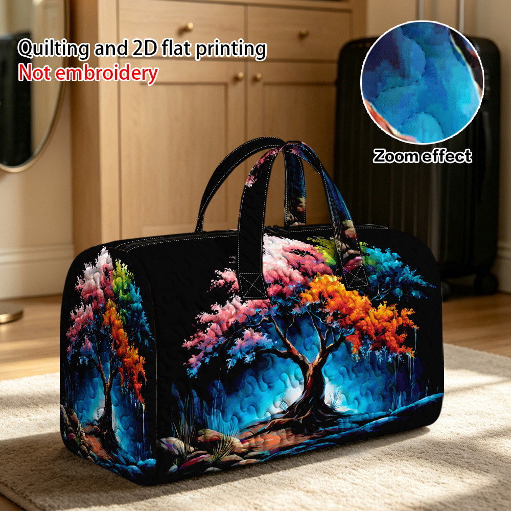 item picture 2d flat printing 1pc quilted tote handbag with colorful fantasy tree print travel bag   handbag multifunctional sports gym bag non food contact