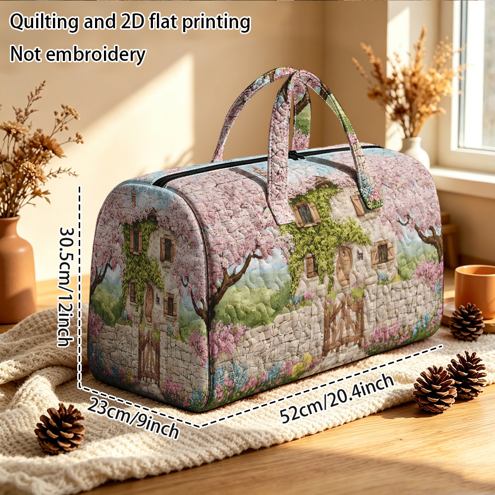 TEMU Quilting And 2d Flat Printing Not Cottage With Trees Quilted Tote Bag, Quilted Travel Bag, Quilted Duffle Bag, For Large Capacity Tote Travel