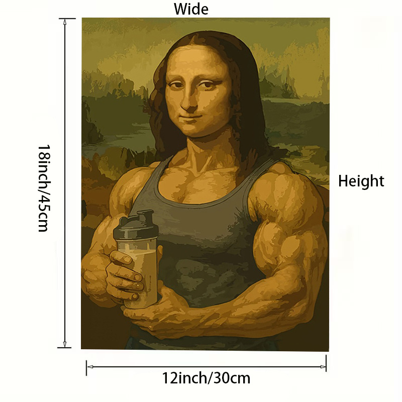 TEMU 2d Flat, 2d Flat, [wall Decor Paintings] 1pc Frameless Canvas Print Of Bodybuilding Art - 1pc Muscular And Protein Shake Design - Women's