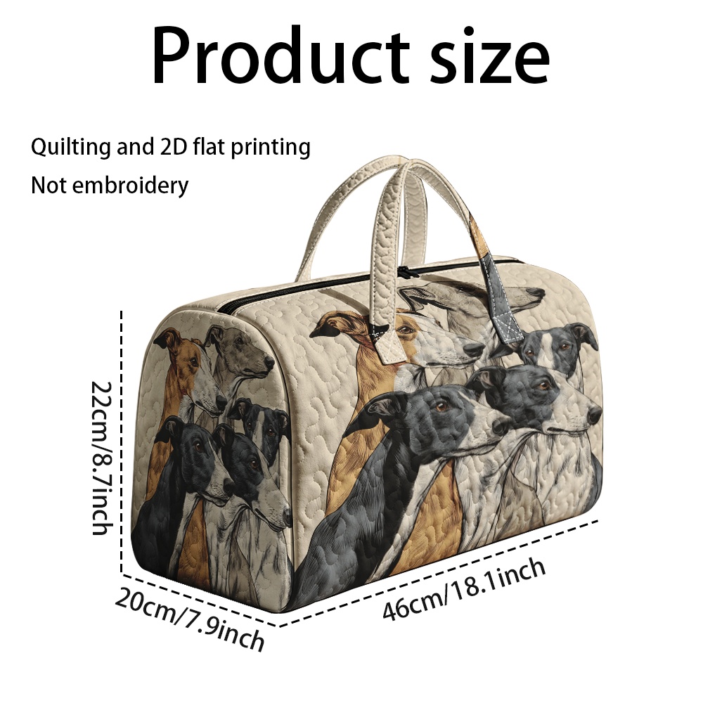 TEMU 2d Flat 1pc Quilted Tote Hand Bag Greyhound Dog Group Pattern Print Luggage Bag Suitable For Shopping, Office, Holidays, Daily Commuting, And