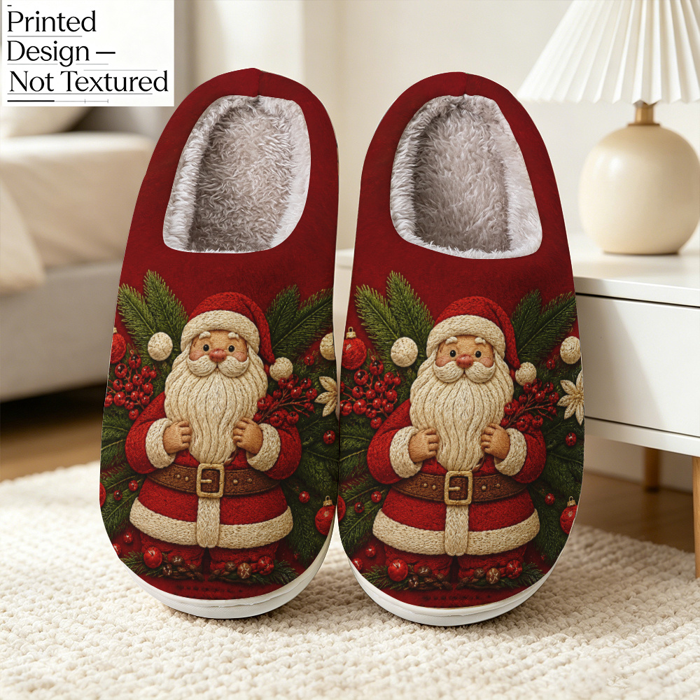 TEMU Printed Design â Not Textured Christmas Element Decoration Santa Claus Slippers, Unisex Indoor/outdoor Slippers, Suitable As A Gift, Elegant