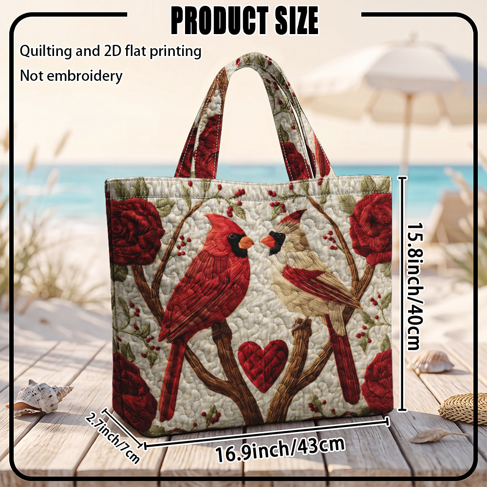 TEMU 1 pièce Sac matelassé RIDESAY Cardinaux et Roses pour homme et femme, sac à main matelassé avec imprimé cardinaux et roses, cadeau rectangulaire