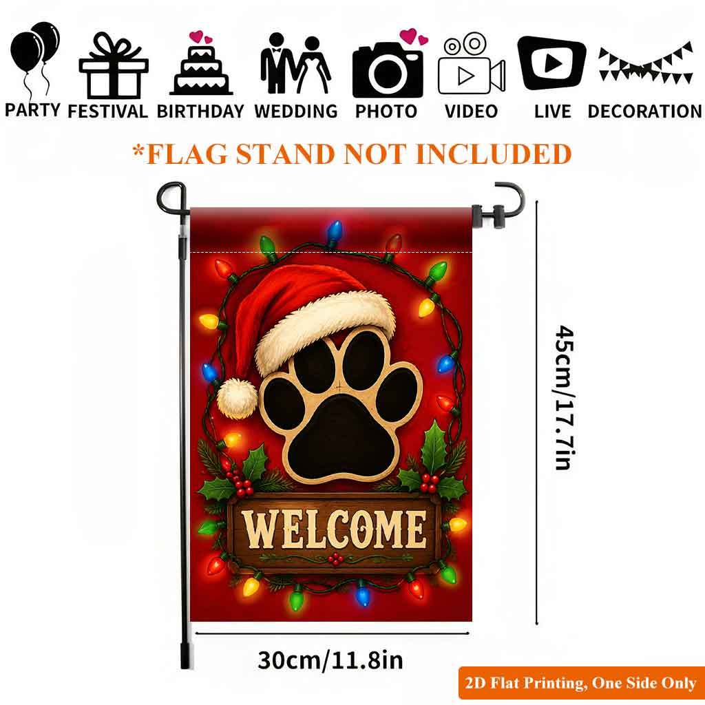 TEMU 2d Flat, 2d Flat Printing Garden Flag 1pc, Merry Paw Welcome Single-sided Print Garden Flag, Durable Polyester Yard Flag, Outdoor Home & Holiday