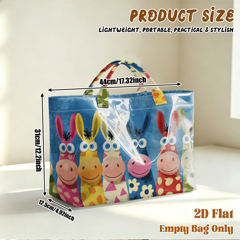 TEMU 1pc Large Capacity Pvc Reusable Tote Bag With Colorful Giraffe Print Suitable For School, Travel, Gym, Beach - Pvc Suitable For Commuting, Yoga,