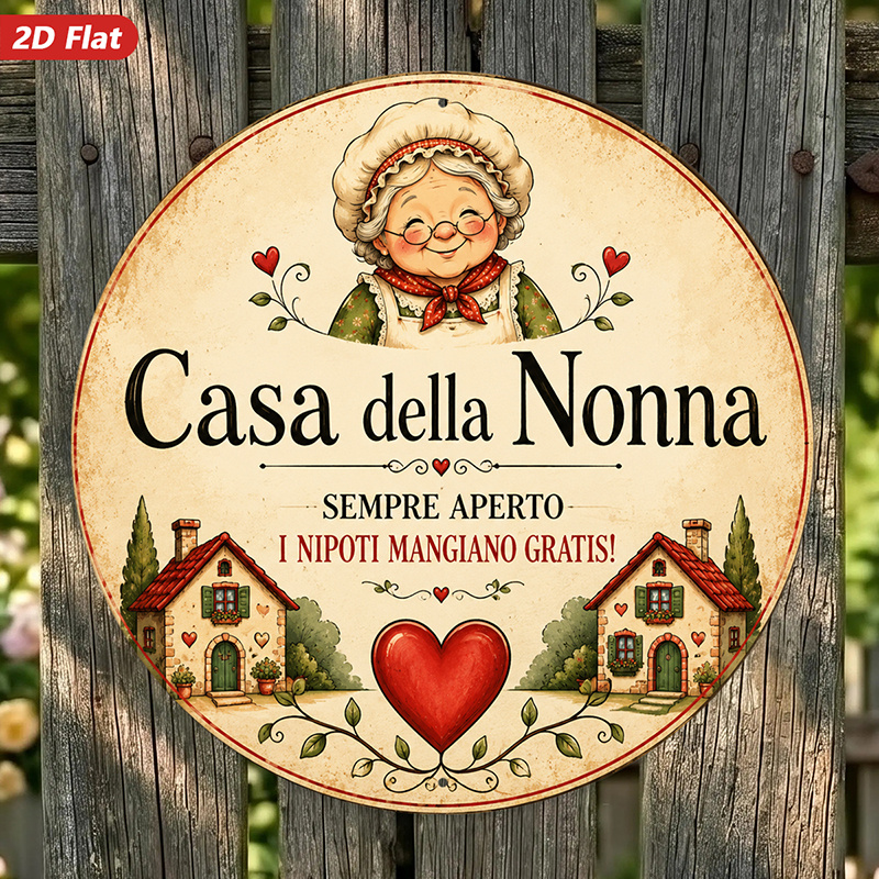 TEMU 2d Flat, 1pc Italian Grandma Home Decor Round Metal Sign Wall Art, Smiling Grandma Portrait, Perfect For Living Study, Nonna , Message,