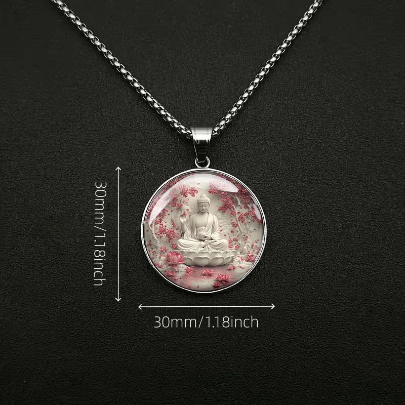 Men's Zen Buddha Cherry Blossom Lotus Pendant Necklace