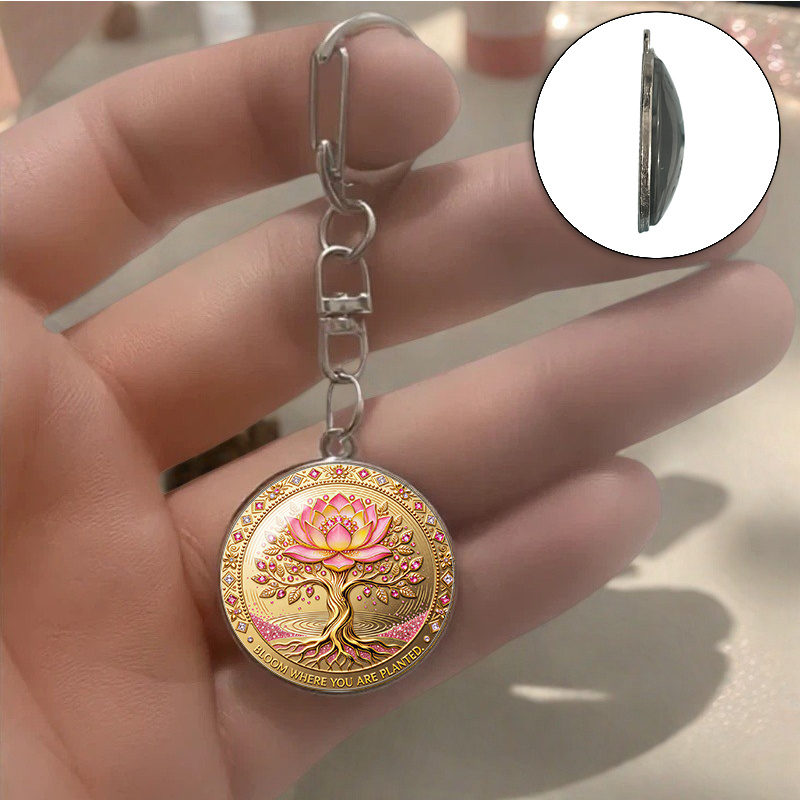 Lotus Tree of Life Pattern Alloy Keychain, Elegant Gift