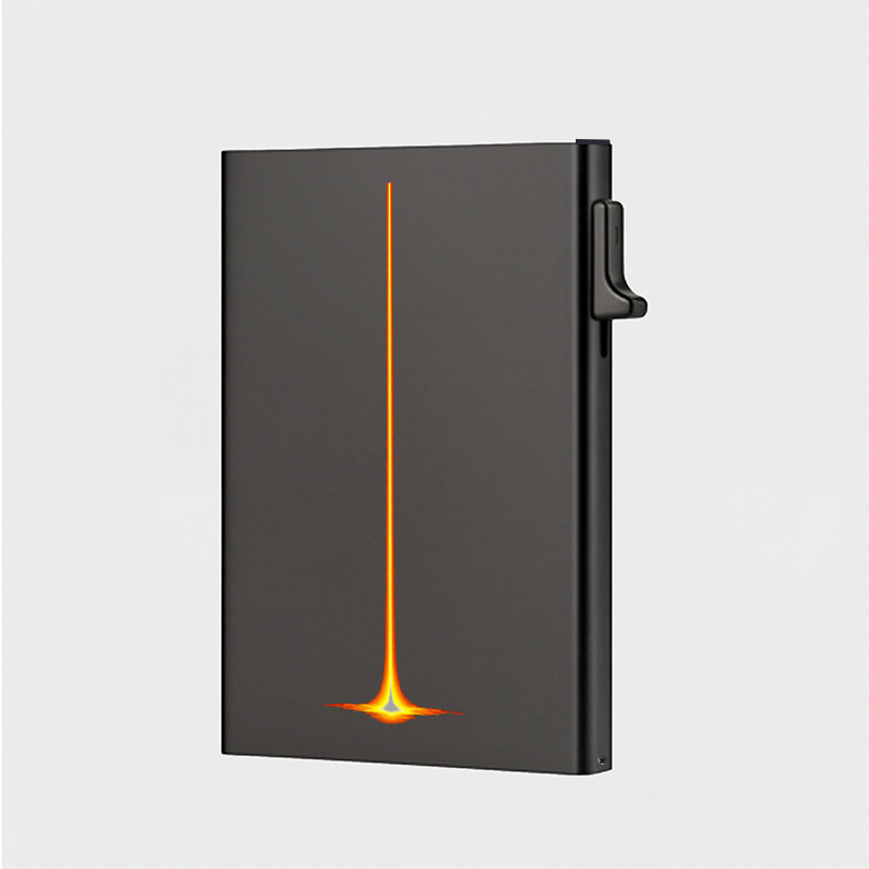 TEMU Unisex Rfid Blocking Automatic Pop-up Card Holder Wallet Orange Vertical Line Glowing Stylish 6-card Metal Anti-theft With Automatic Pop- Use,