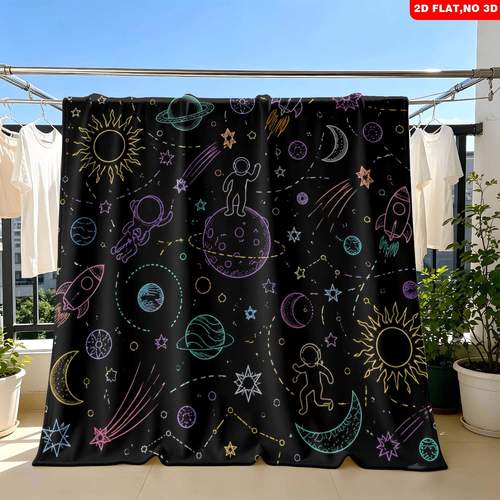 1 throw blanket 2d flat print colorful space pattern with planets stars lightweight cozy machine washable multi sizes decor gift for sofa bedroom couch 2d flat