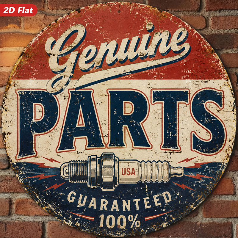 TEMU 2d Flat, 1pc Vintage Spark Plug Sign Round Metal Sign Wall Art, Distressed Red And Cream Round Sign, Text, Home Decor, Retro Garage Style, Retro