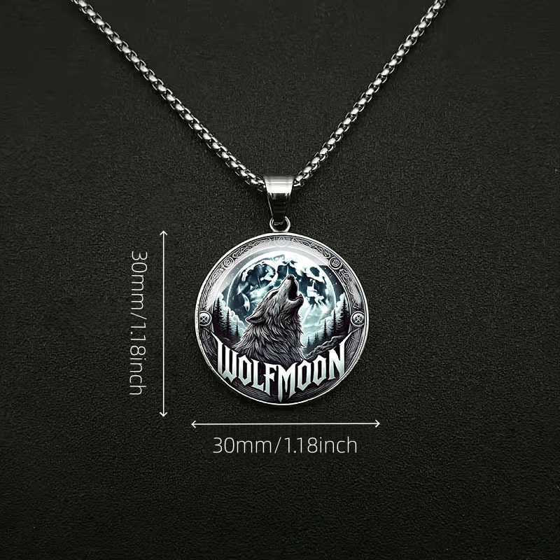 Men's Howling Wolf Pendant Necklace, Night Sky Design