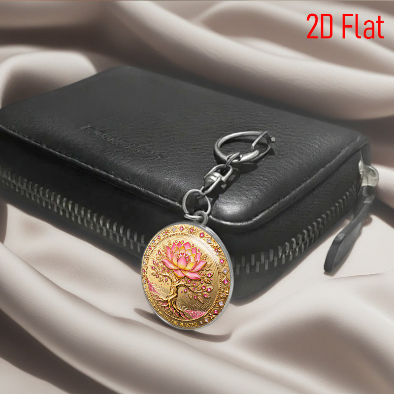 Lotus Tree of Life Pattern Alloy Keychain, Elegant Gift