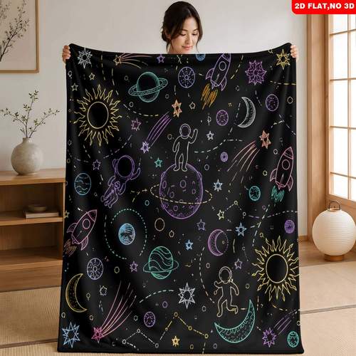 item picture 1 throw blanket 2d flat print colorful space pattern with planets stars lightweight cozy machine washable multi sizes decor gift for sofa bedroom couch 2d flat