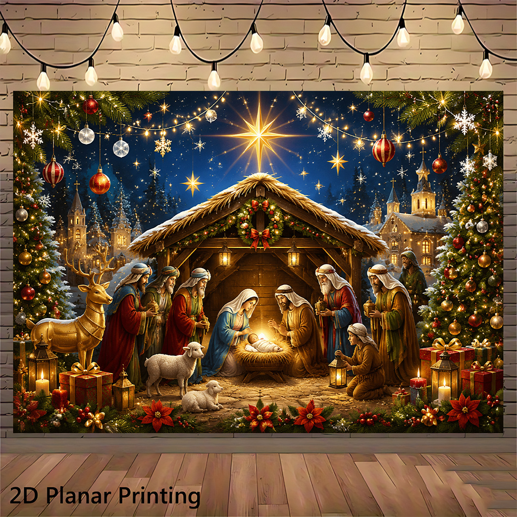 TEMU 2d Flat, 2d Flat Banner Backdrop 1pc, Christmas Nativity Scene, Large Outdoor Christmas Decorations Are Easy To Suitable For Decorating Indoor