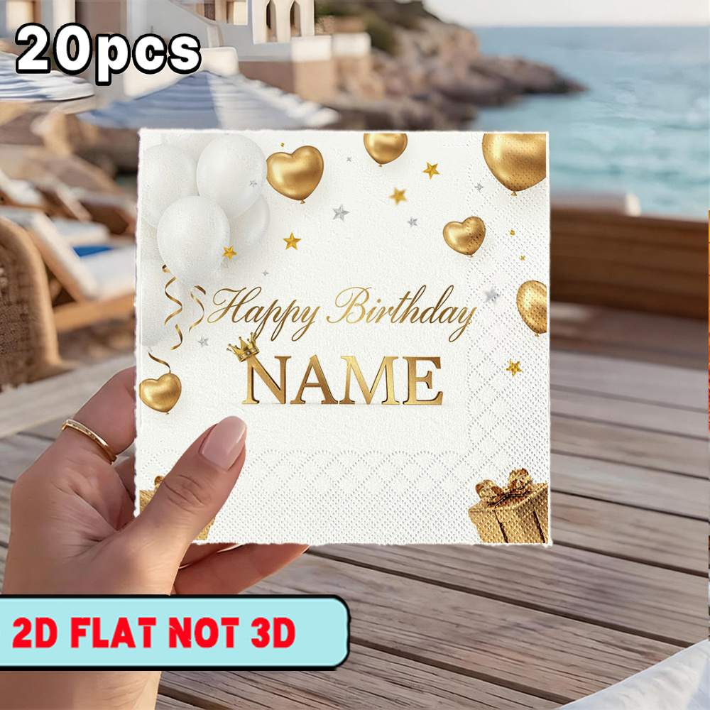 TEMU [2d Flat] 20pcs Customizable Napkins, With Happy Birthday Name , Suitable For Party Paper, Outdoor For Party Paper, Western Restaurant Paper,