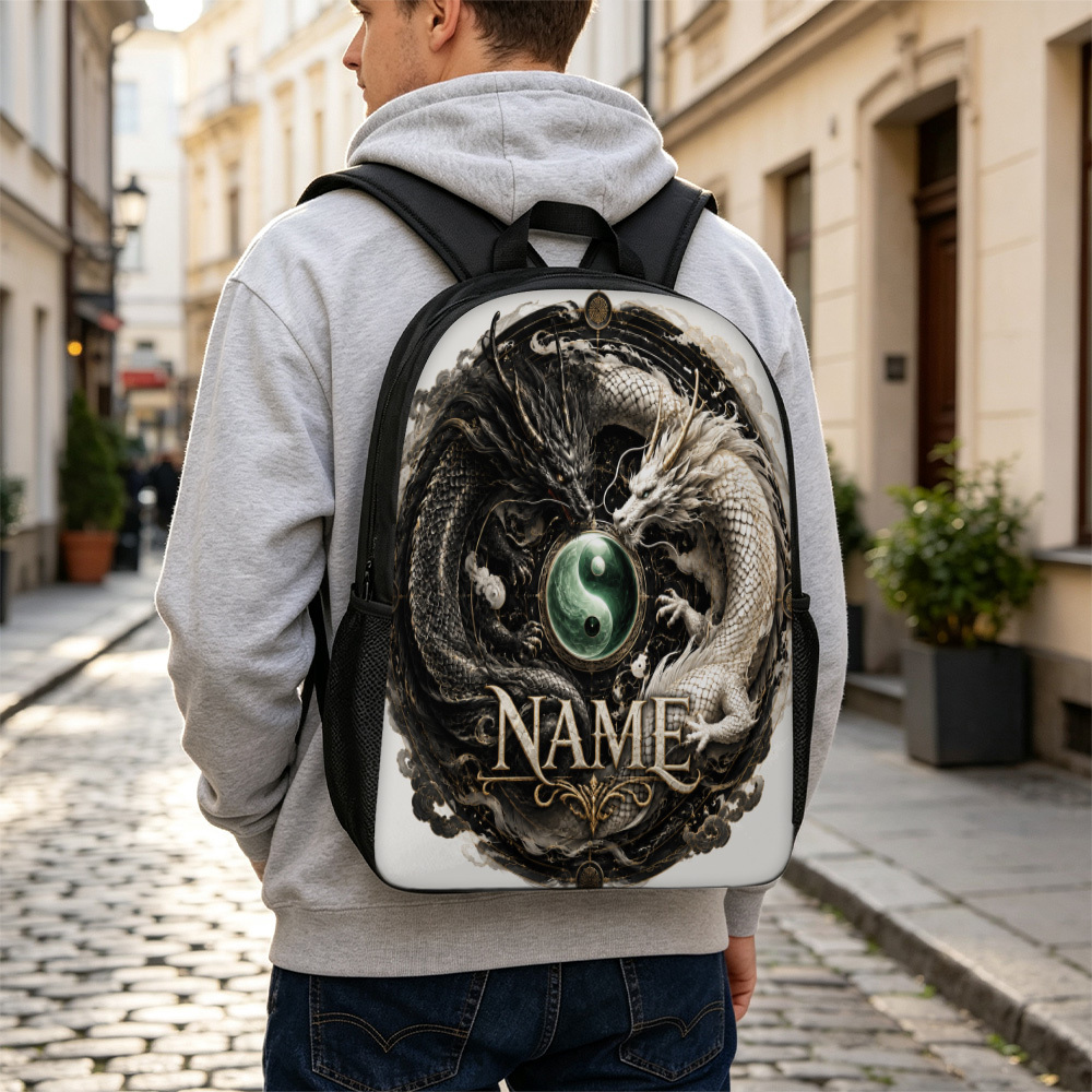 Customized Yin Yang Dragons Designed 43.18cm Backpack