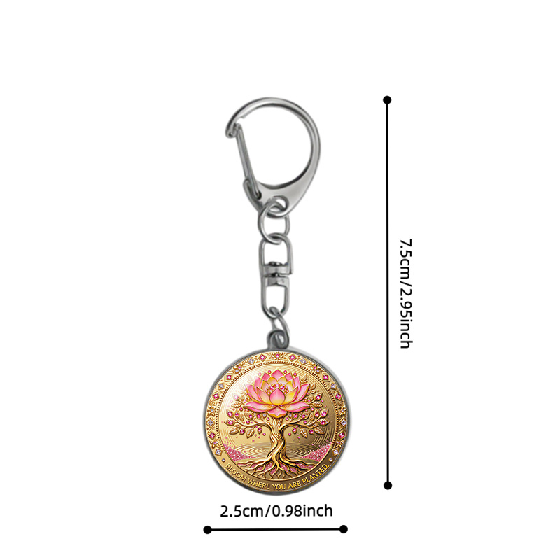 Lotus Tree of Life Pattern Alloy Keychain, Elegant Gift