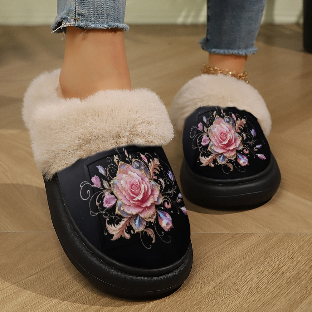 TEMU Autumn/winter Thickened Plush-lined Women's Mules, Warm Slippers With Thick Soles, Elegant And Casual For Daily , The Soles To , Light , Soft,