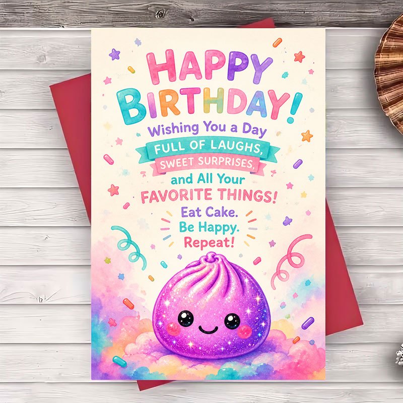 TEMU 1 Greeting Card + 1 Envelope. 2d Flat Birthday Card For , Featuring An Adorable Dumpling Design. Flat Paper Card, Suitable For Birthday Party