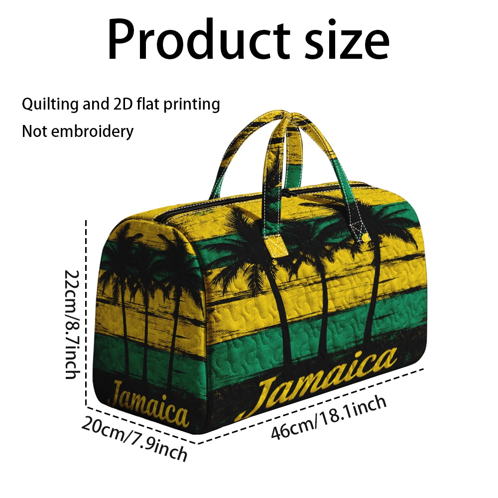 TEMU 2d Flat 1pc Quilted Tote Handbag Jamaica Palm Trees Pattern Print Luggage Bag Suitable For Shopping, Office, Holidays, Daily Commuting, And