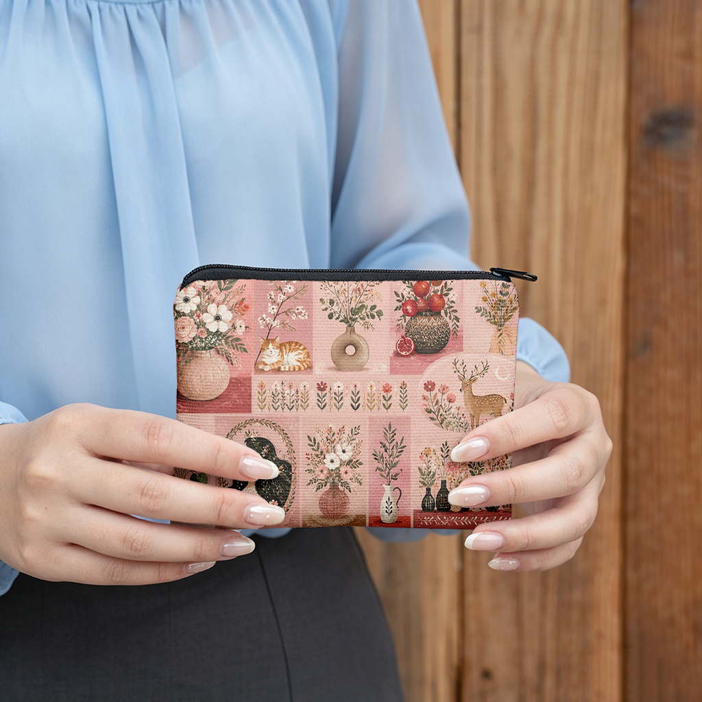 immagine dell'articolo portamonete 1 pz, portamonete con chiusura a cerniera con materiale   di fiori, piante e animali, borsa per monete,   clip per carte, borsa   e multifunzionale per regali di festa per    