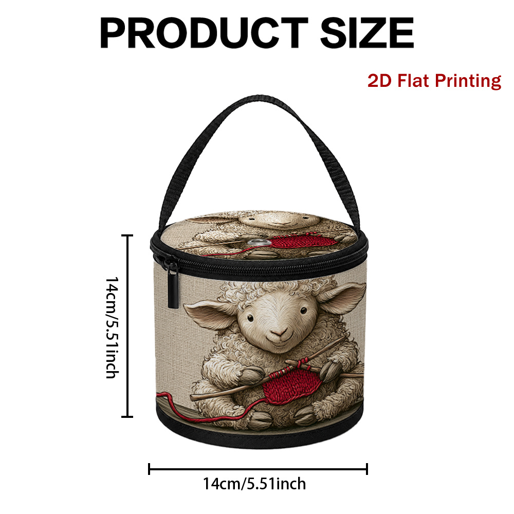 TEMU 1pc 2d Flat Knitting Sheep With Red Yarn Design Yarn Ball Organizer Bag Mesh Crochet Supplies Storage Tote Knitting Tool Holder Portable Travel