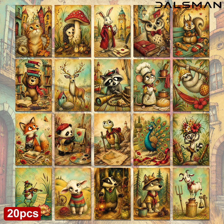 TEMU 20-pack Vintage Animal Postcards Set For Nature Themed Stationery For Home Decor And Collectible Art Prints Perfect For Greeting Cards And Wall
