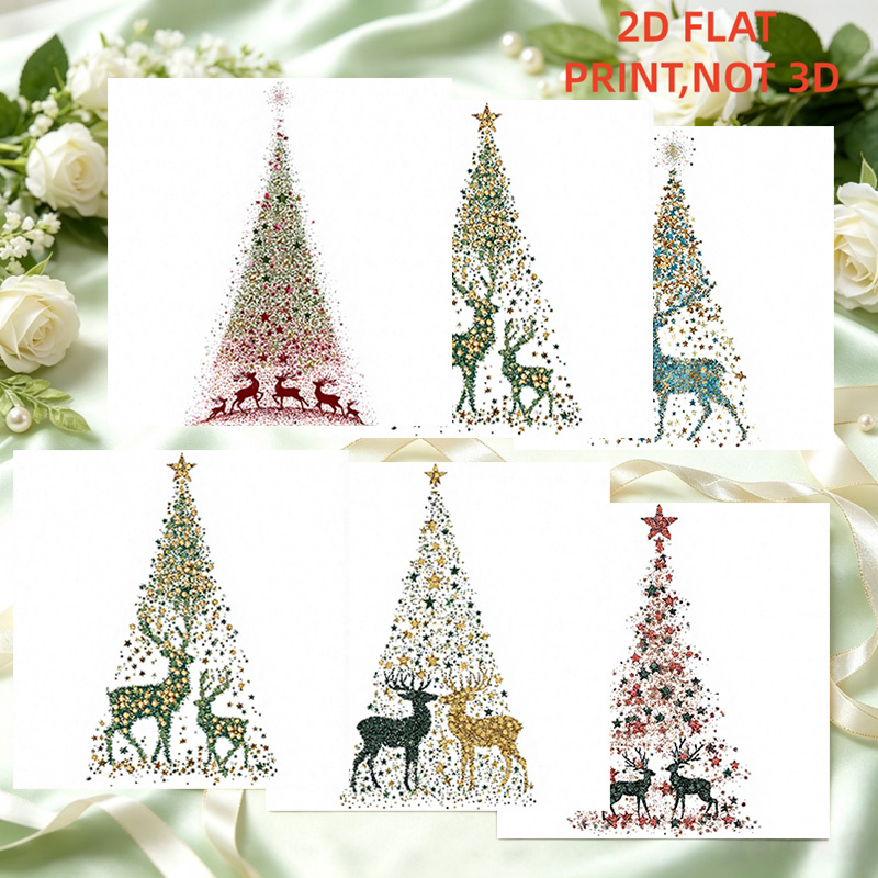 TEMU 6pcs Reindeer Christmas Tree Diamond Painting Greeting Card Set 2d Flat Irregular Diamond Handmade Drill Card Reindeer Christmas Tree Holiday