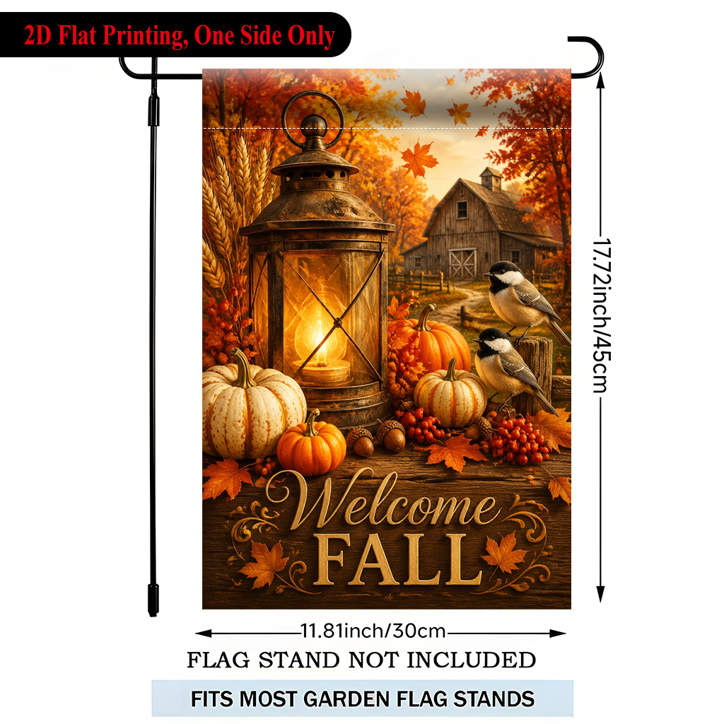 TEMU 2d Flat - 2d Flat Printing Garden Flag 1pc, Welcome Autumn Scene Polyester Garden Flag, Single-sided Printing, Suitable For Home Decor, Outdoor