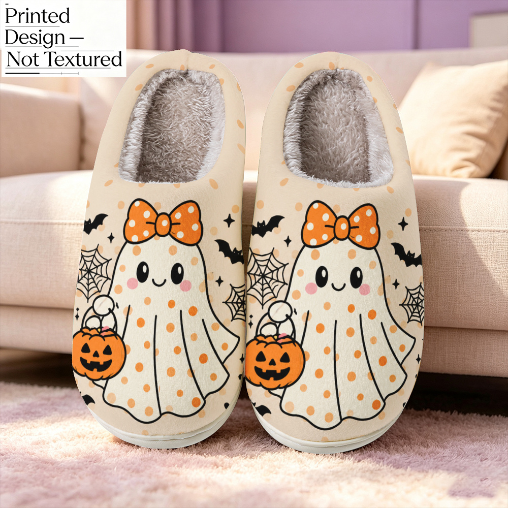 TEMU Printed Design â Not Textured Cute Pumpkin Bow Slippers, Unisex Indoor/outdoor Slippers, Suitable As A Gift, Women's Elegant Slippers, Men's