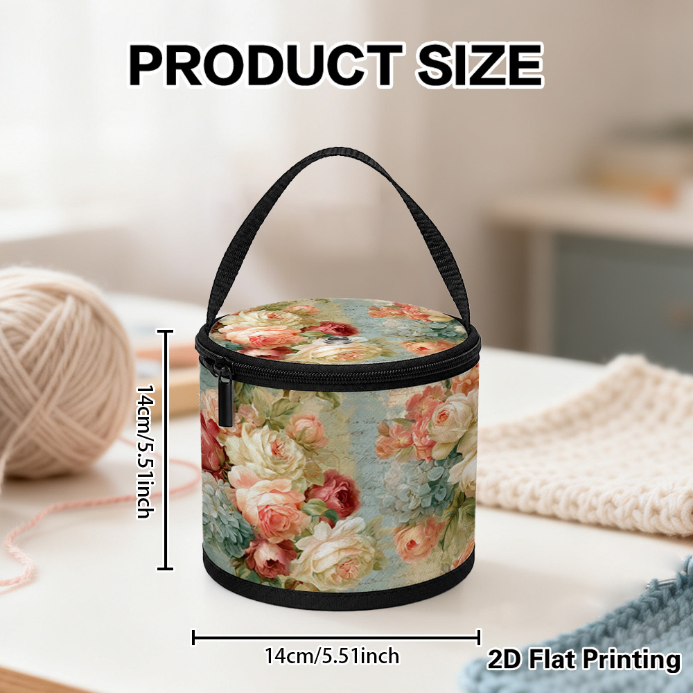 TEMU 2d Flat,1pc Bouquet Collage Pattern Yarn Storage Bucket - Ornate Multifunctional Suitable For Home, Travel, Craft, Portable Holder For Yarn,