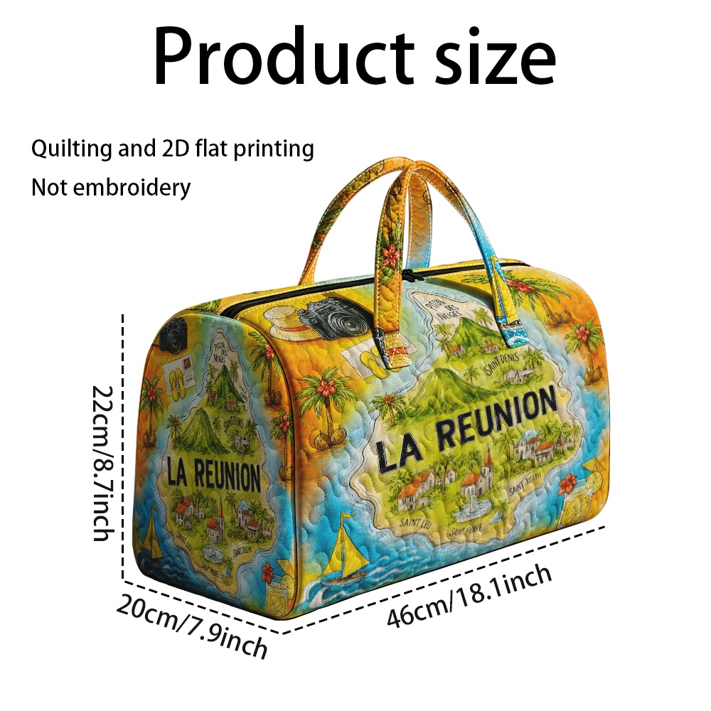 TEMU Sac fourre-tout matelassé plat 2D 1pc, motif carte de de La , sac de voyage polyvalent ( contact alimentaire)