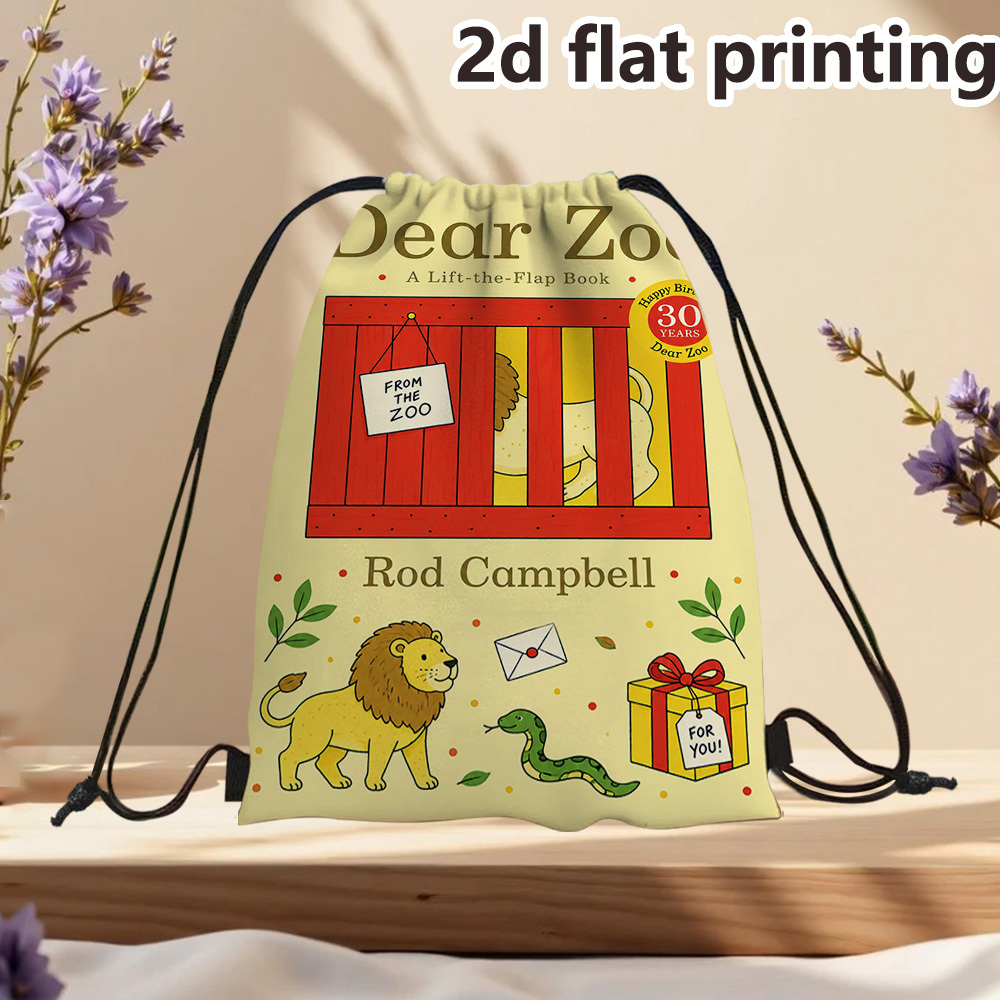 TEMU (2d Flat) 1pc "dear Zoo" Printed Drawstring Bag, Adjustable Drawstring, Convenient And , Functional Fitness Backpack, Suitable For Storage, Gym,