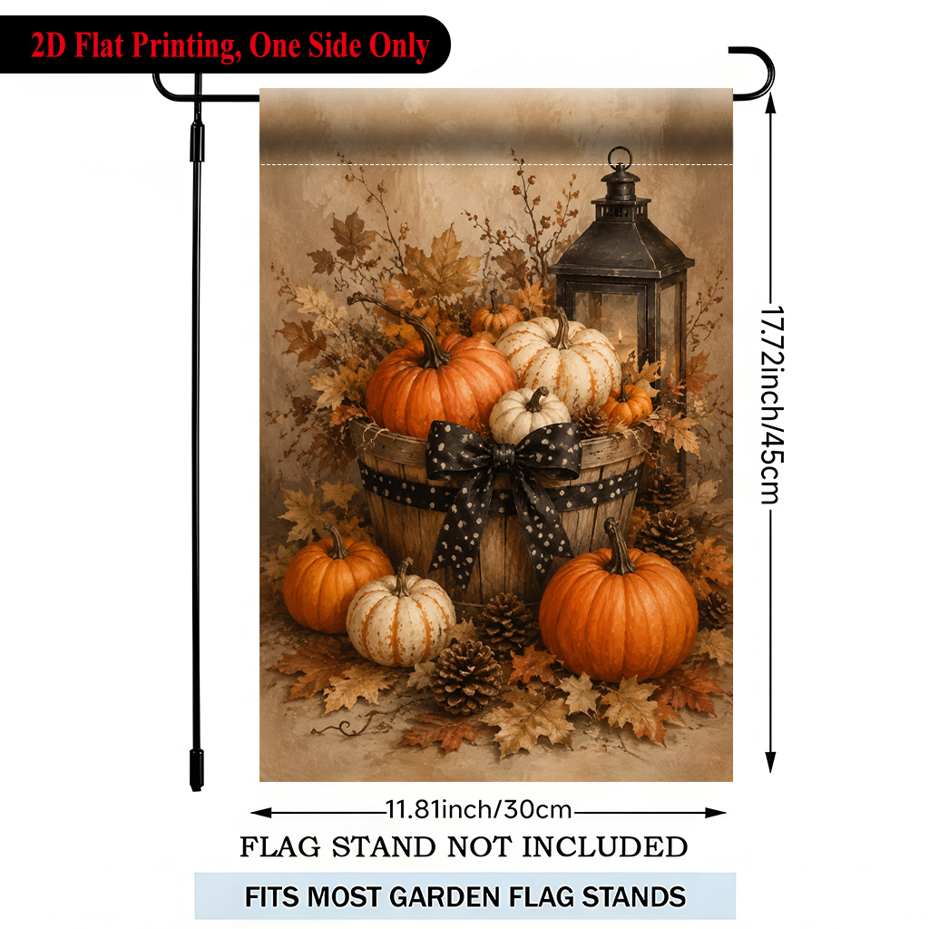 TEMU Drapeau de jardin plat 2D - Drapeau de jardin plat 2D 1pc, Drapeau de jardin en polyester avec motif citrouille automne, Impression recto,