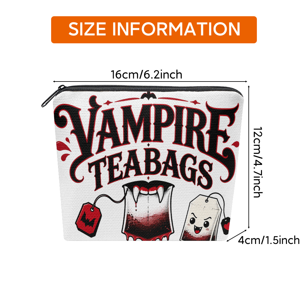 TEMU 1 sac de rangement pour serviettes hygiéniques, pochette menstruelle en lin avec motif de sachet de thé vampire, fermeture à glissière, convient