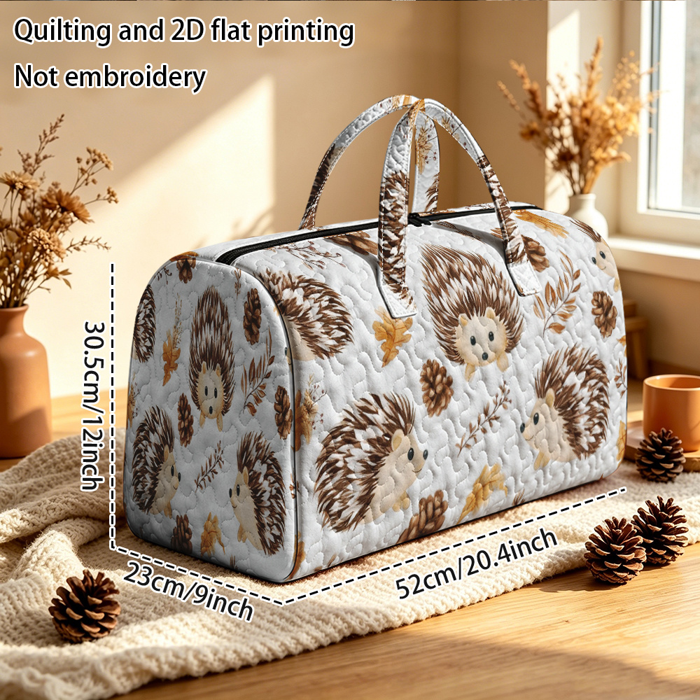 TEMU Quilted Hedgehog & Autumn Tote Bag Suitable For Large Capacity Travel, Gym, Yoga Bag - Quilted Duffle Bag With Hedgehog Print, Portable Handbag