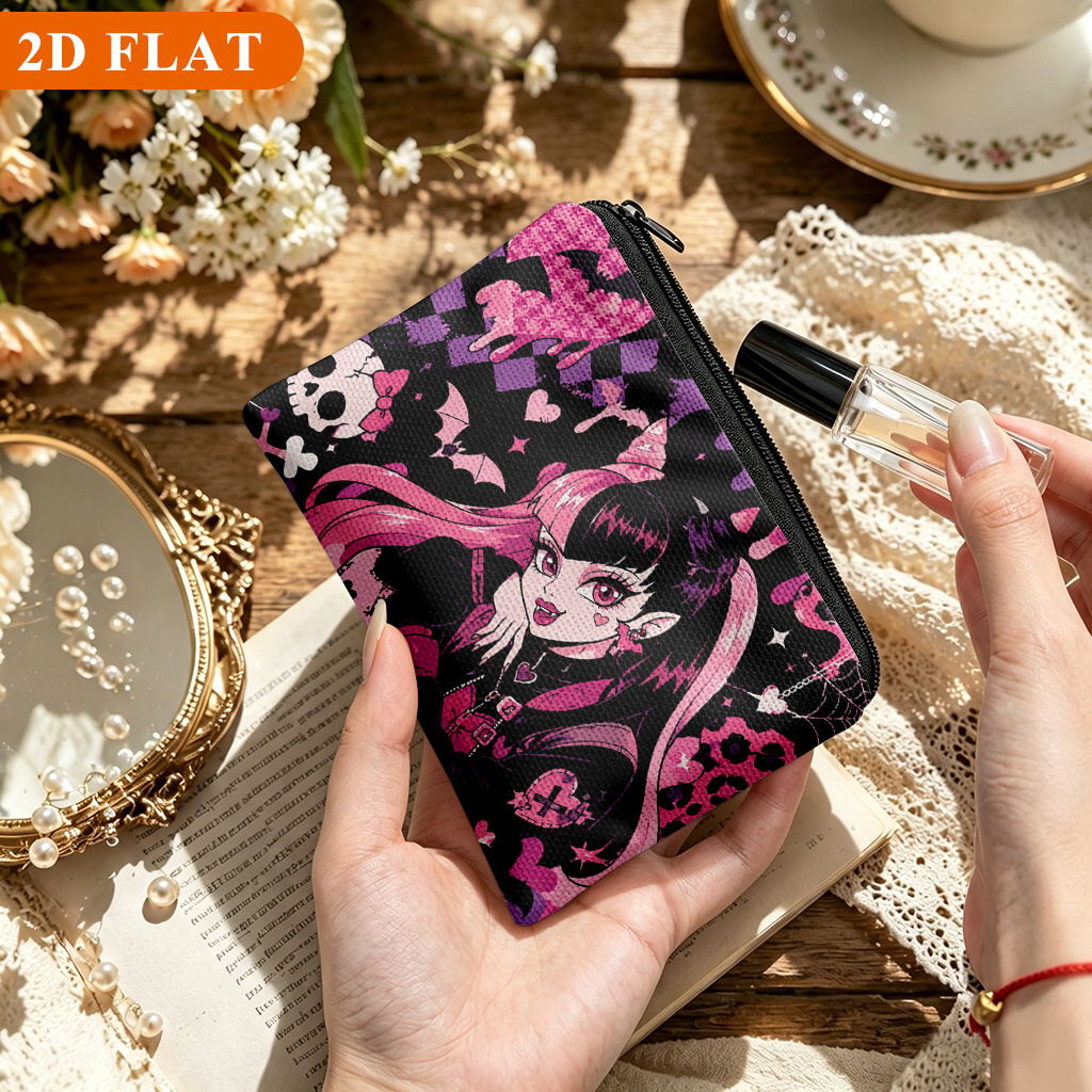 TEMU 2d Flat Coin Purse 1pc, Vampire Style Pink Art, A Small Zippered Pouch Suitable For Storing , Keys, Cards, And Earphones; A Lightweight, Compact