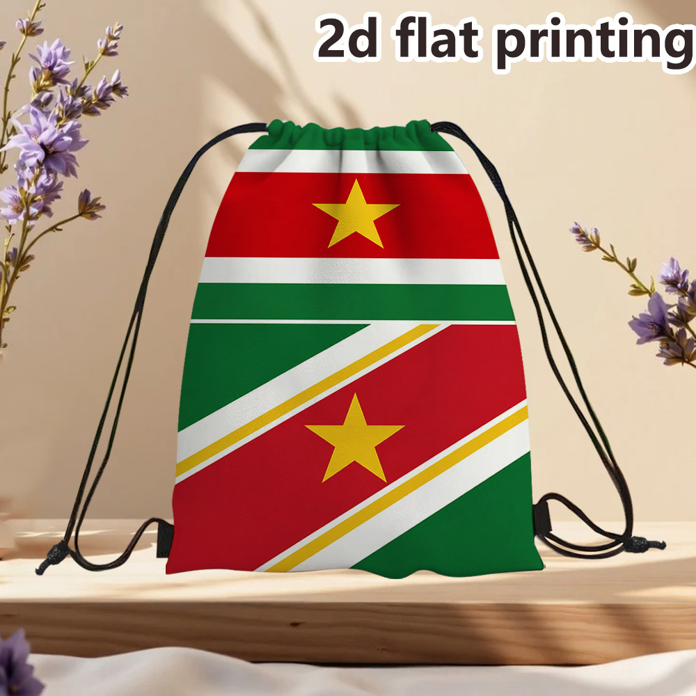 TEMU (2D Plat) 1 stuks Suriname Vlag Bedrukte Trekkoord Tas, Verstelbaar Trekkoord, Handig en Gemakkelijk te Gebruiken, Functionele Fitness Rugzak,