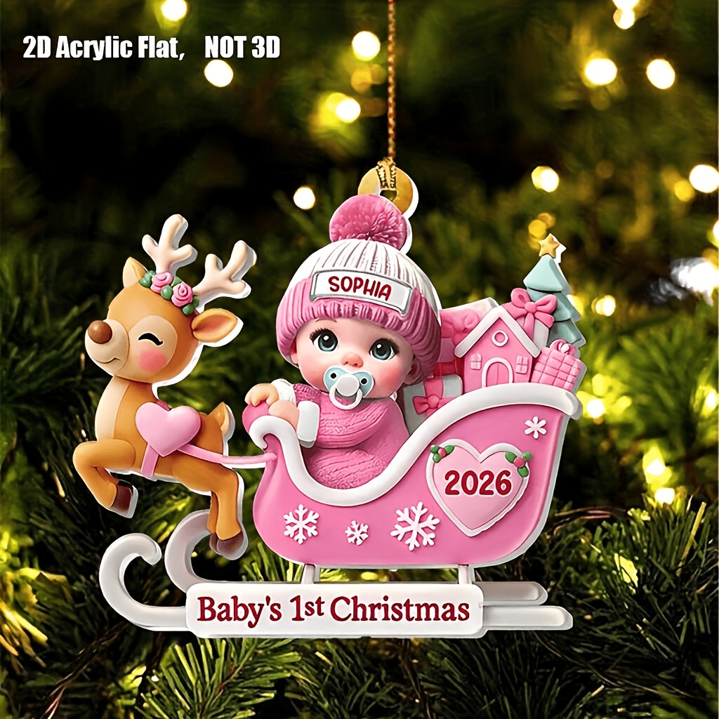 Personalized 2D Flat Acrylic Christmas Ornament, Custom Name & Year