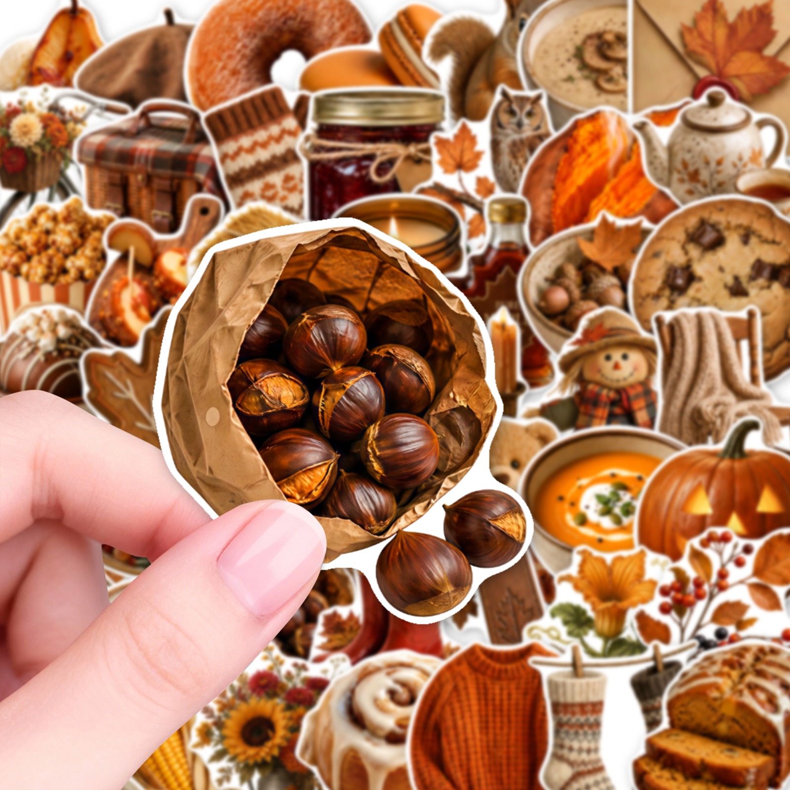 TEMU 50pcs Warm Autumn Themed Stickers, Ideal For Decorating Laptops, Notebooks, Phone Cases, Featuring Harvest Elements And Cozy Seasonal Scenes