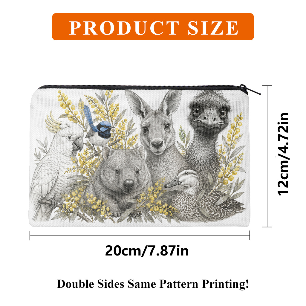TEMU Pencil Case 1pc, Australian Animals And Plants Double-sided Print Pencil Case, Office Stationery Storage Bag With Zipper Closure, Portable