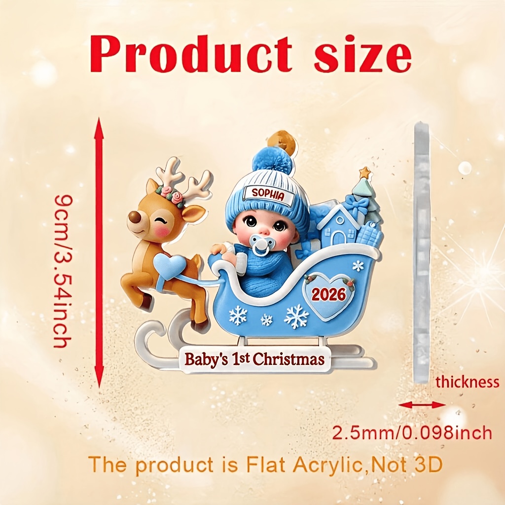 Personalized 2D Flat Acrylic Christmas Ornament, Custom Name & Year